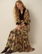 Monsoon x Queens of Archive Patti Velvet Bib Metallic Floral Jacquard Maxi Dress​, Black (BLACK), large