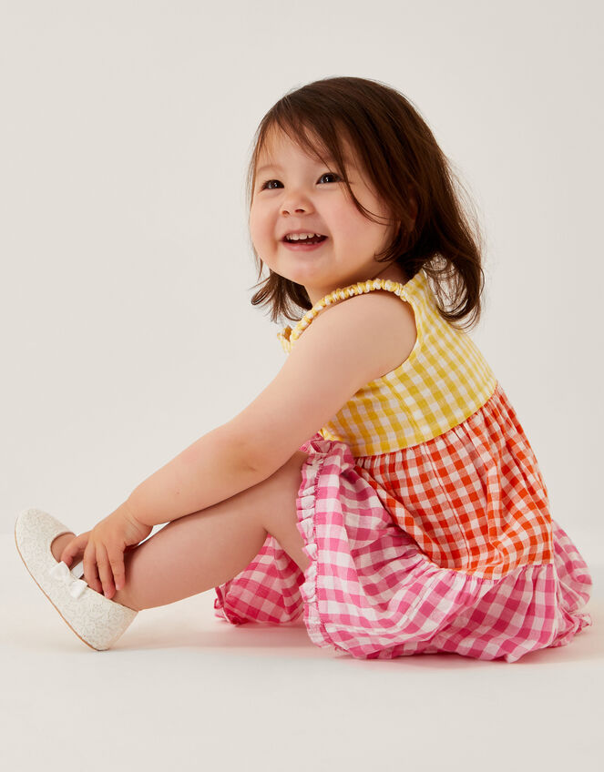 Baby Gingham Colour Block Dress, Multi (MULTI), large