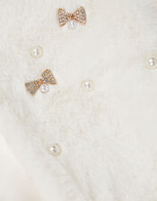 Embellished Faux Fur Coat, Ivory (IVORY), large