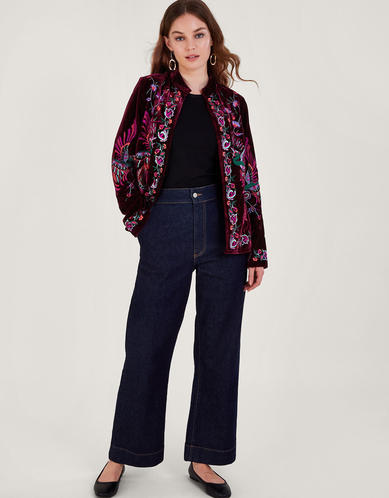 Embroidered velvet jacket womens hot sale