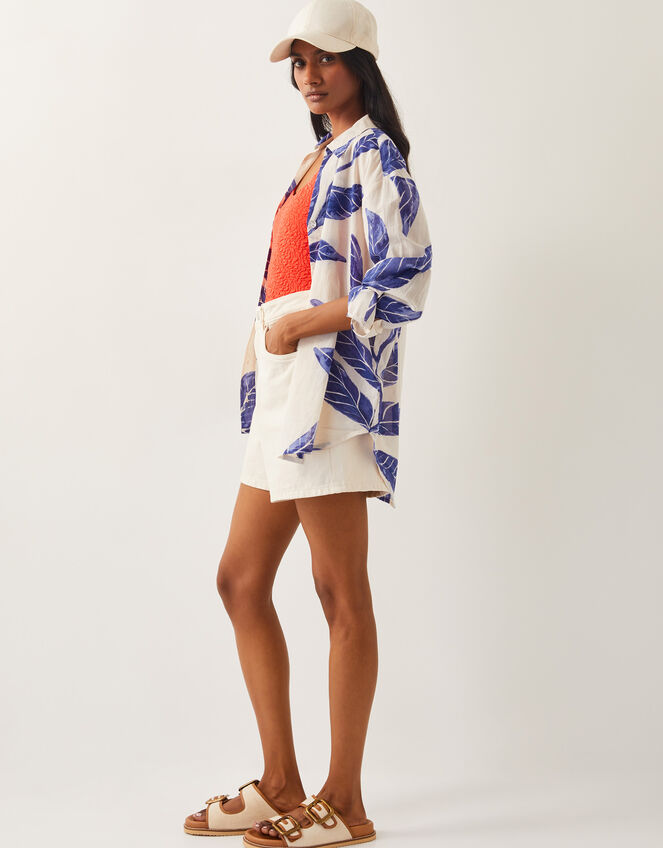 Dinah Palm Print Cotton Shirt, Blue (BLUE), large