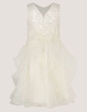 Sequin Embellished Ruffle Party Dress, White (WARM IVORY), large