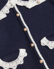 Crochet Collar Cardigan, Blue (NAVY), large