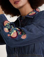 Embroidered Denim Midi Shirt Dress, Blue (DENIM BLUE), large