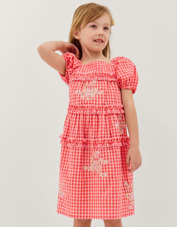 Sequin Butterfly Gingham Dress, Pink (PINK), large