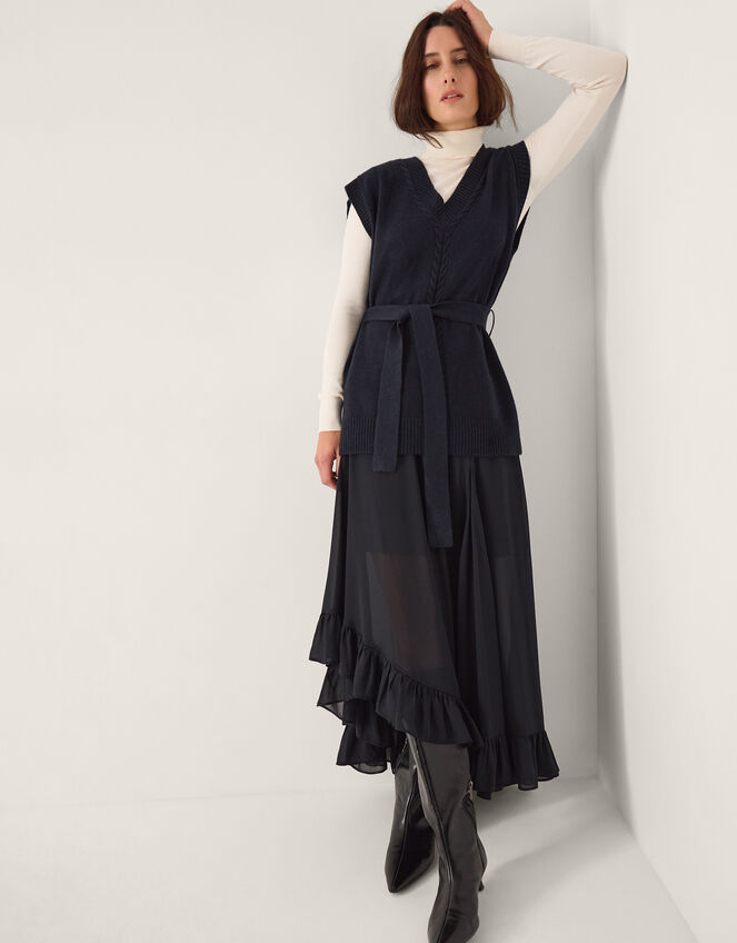 Cohen Tie Waist Cable Knit Vest, Blue (NAVY), large