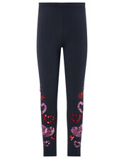 Heart Sequin Embellished Leggings, Blue (NAVY), large