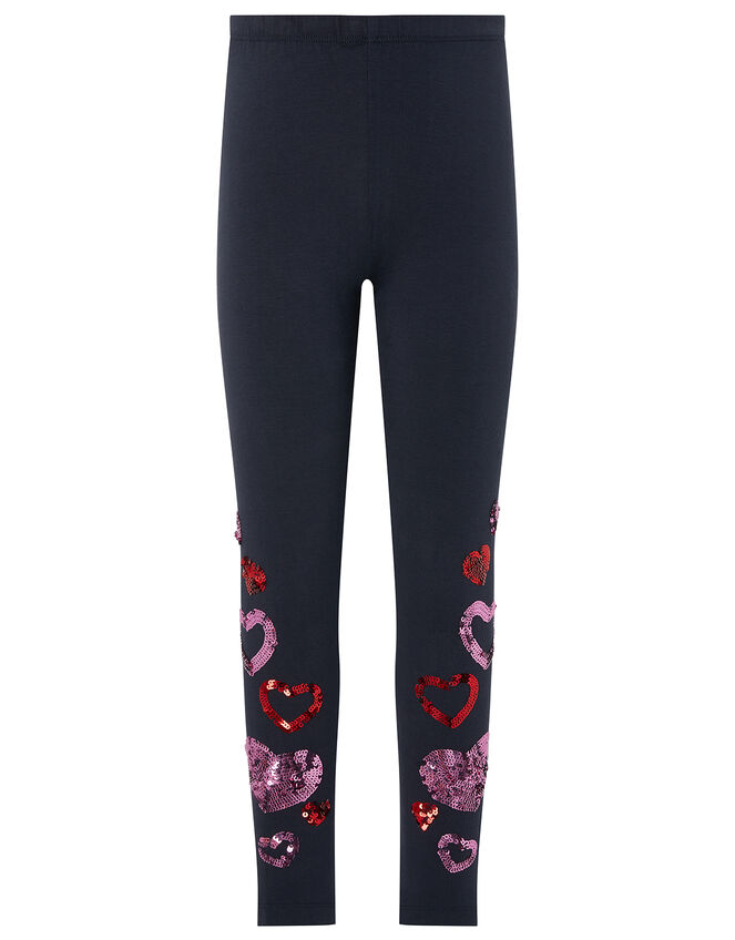 Heart Sequin Embellished Leggings, Blue (NAVY), large