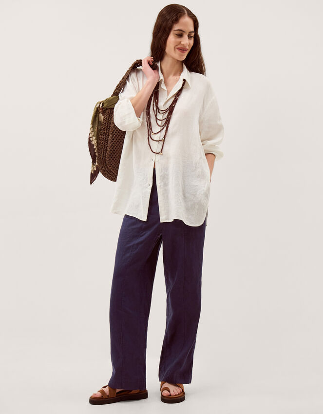 Lucy Short Straight Leg Linen Trousers Blue