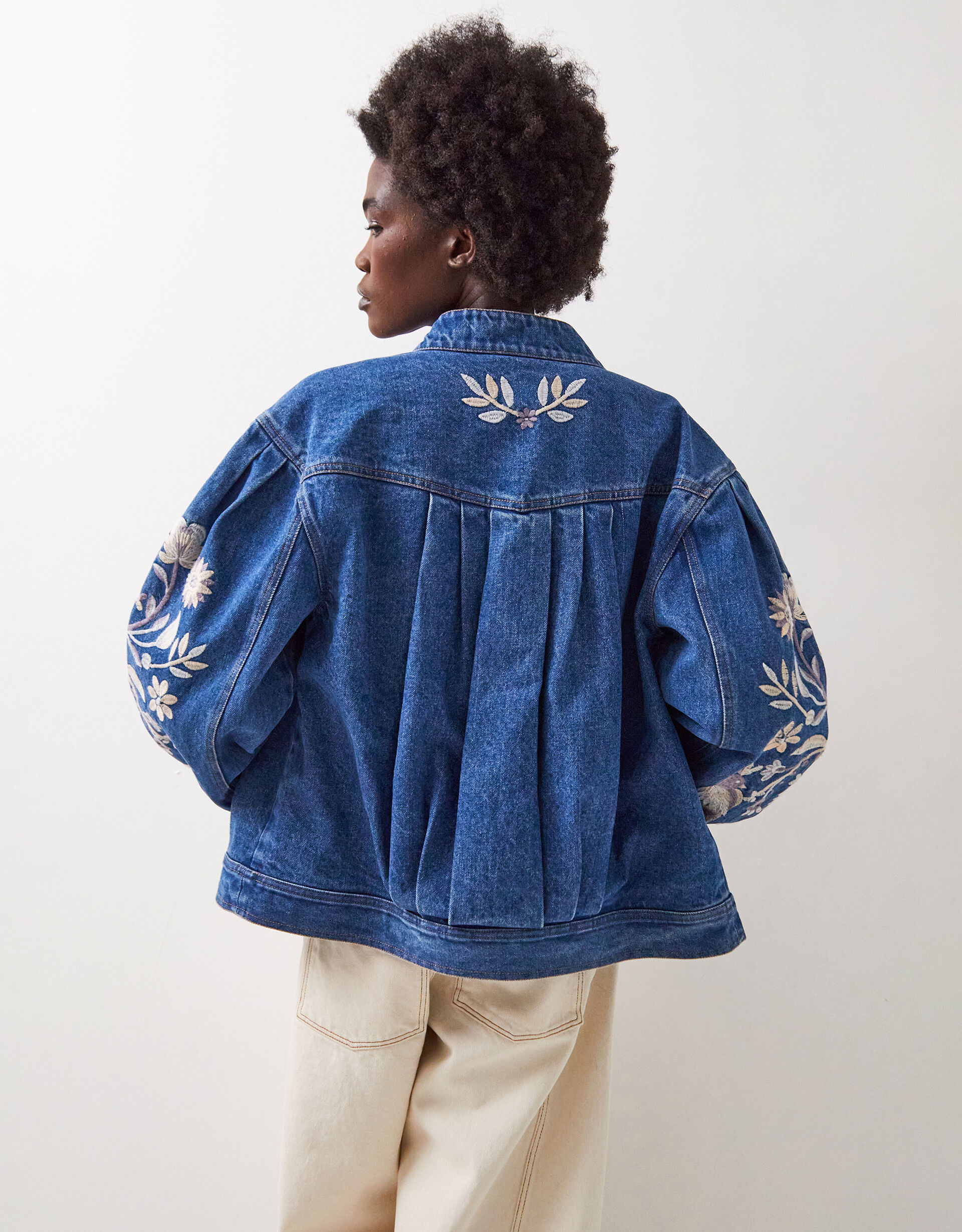 Foliage Embroidered Denim Blazer main image 0