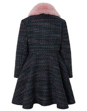 Tweed Skirted Coat, Blue (NAVY), large