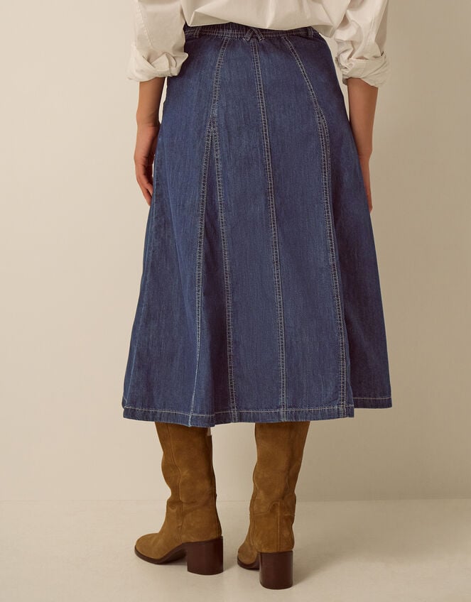 Harper Godet Denim Midi Skirt , Blue (INDIGO), large