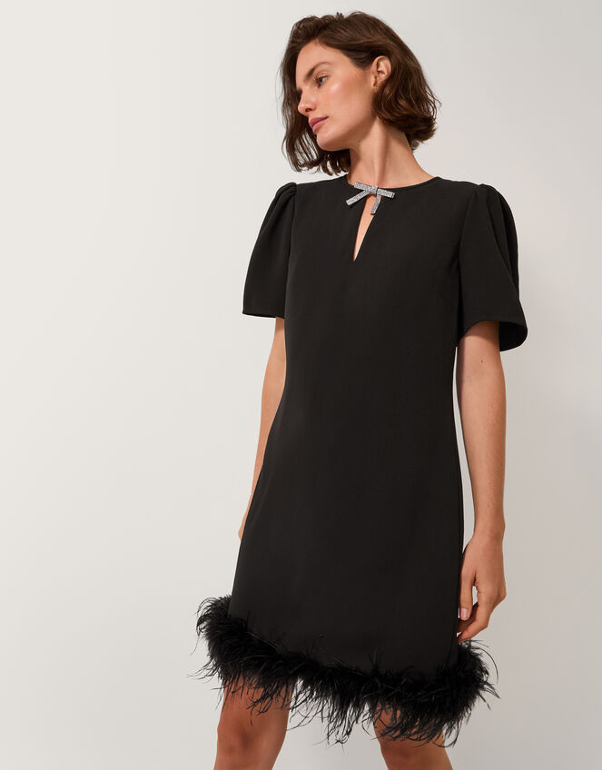 Arlette Feather Mini Dress, Black (BLACK), large