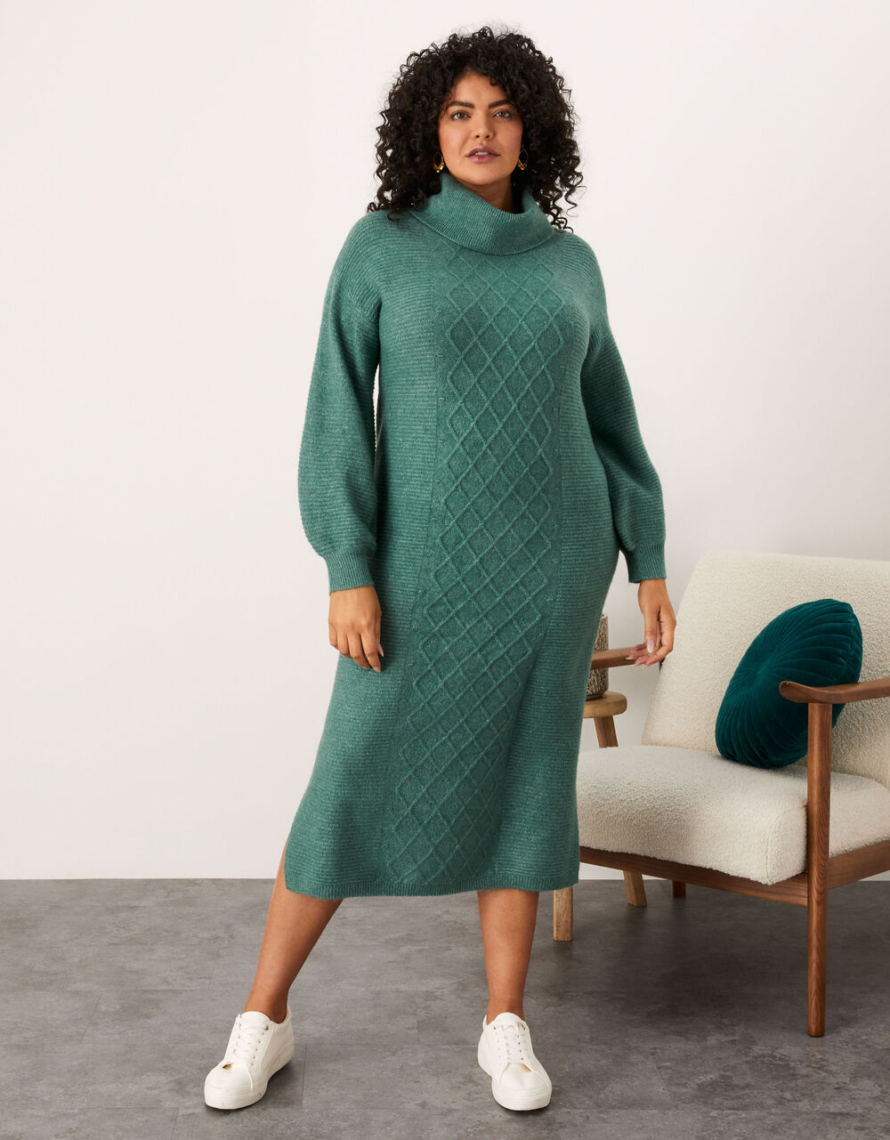 Women Dresses | Cable Cowl Longline Dress Green - GG67777