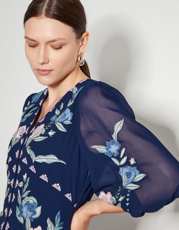 Delilah Embroidered Midi Dress Blue