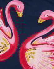 Sequin Flamingo Frill Swimsuit , Blue (NAVY), large