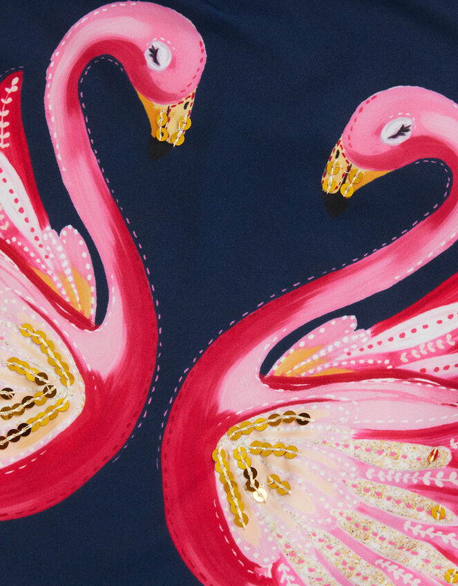 Sequin Flamingo Frill Swimsuit , Blue (NAVY), large