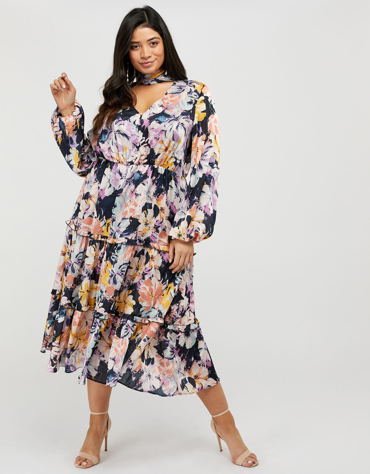 Marie Sustainable Floral Satin Midi 