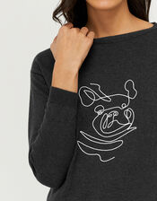 Frenchie Dog Knitted Jumper with Recycled Polyester, Grey (CHARCOAL), large