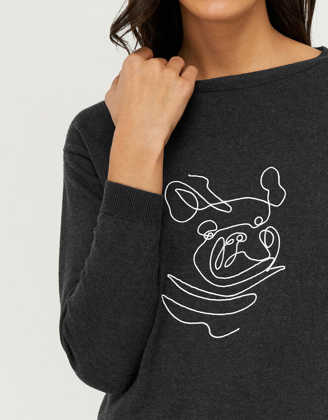 Frenchie Dog Knitted Jumper with Recycled Polyester, Grey (CHARCOAL), large