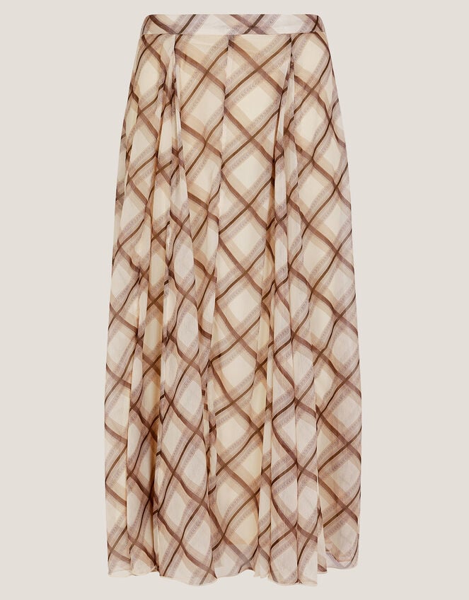Chelsea Check Print Midi Skirt, Natural (NATURAL), large