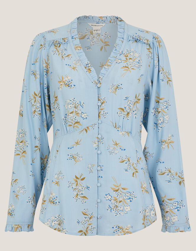 Sarah Floral Button Blouse, Blue (BLUE), large