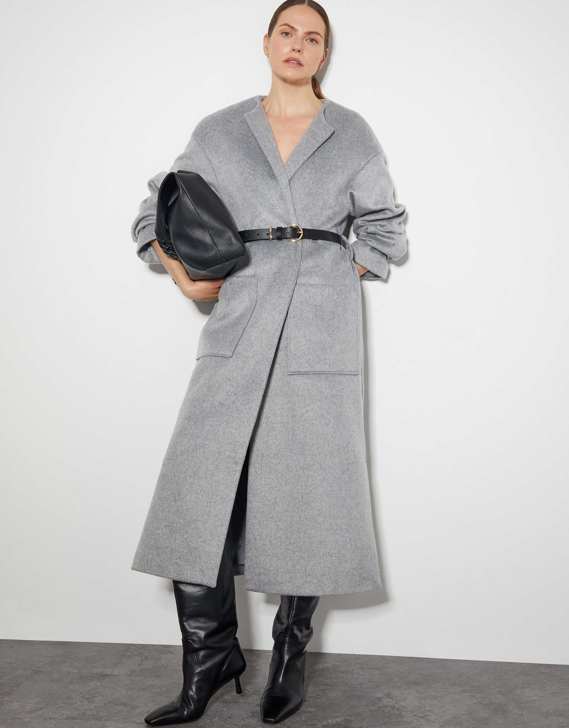 Belted coat grey sale