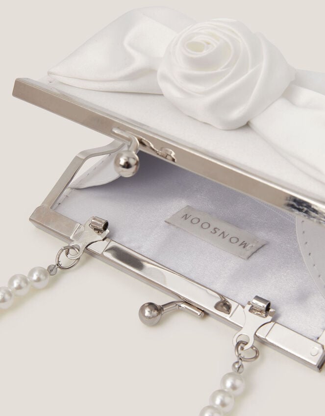 Satin Rose Bow Mini Bag, Ivory (IVORY), large