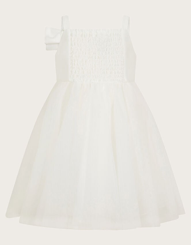 Baby Betty Bow Twill Dress, Ivory (IVORY), large