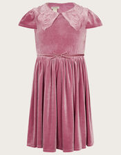 Velvet Butterfly Collar Dress, Pink (DUSKY PINK), large