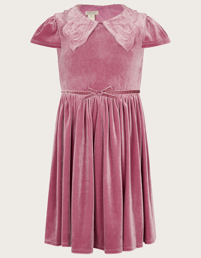 Velvet Butterfly Collar Dress, Pink (DUSKY PINK), large