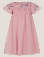 Evita Floral Embroidered Swing Dress, DARK PINK, large