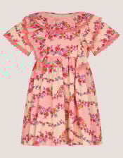 Baby Floral Lace Trim Frill Dress, Pink (PINK), large