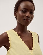 Sunny Sleeveless Scallop Midi Dress, Yellow (YELLOW), large