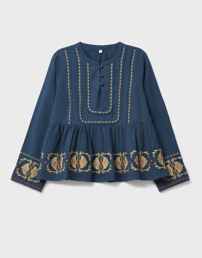 East Katie Embroidered Peplum Blouse, Teal (TEAL), large