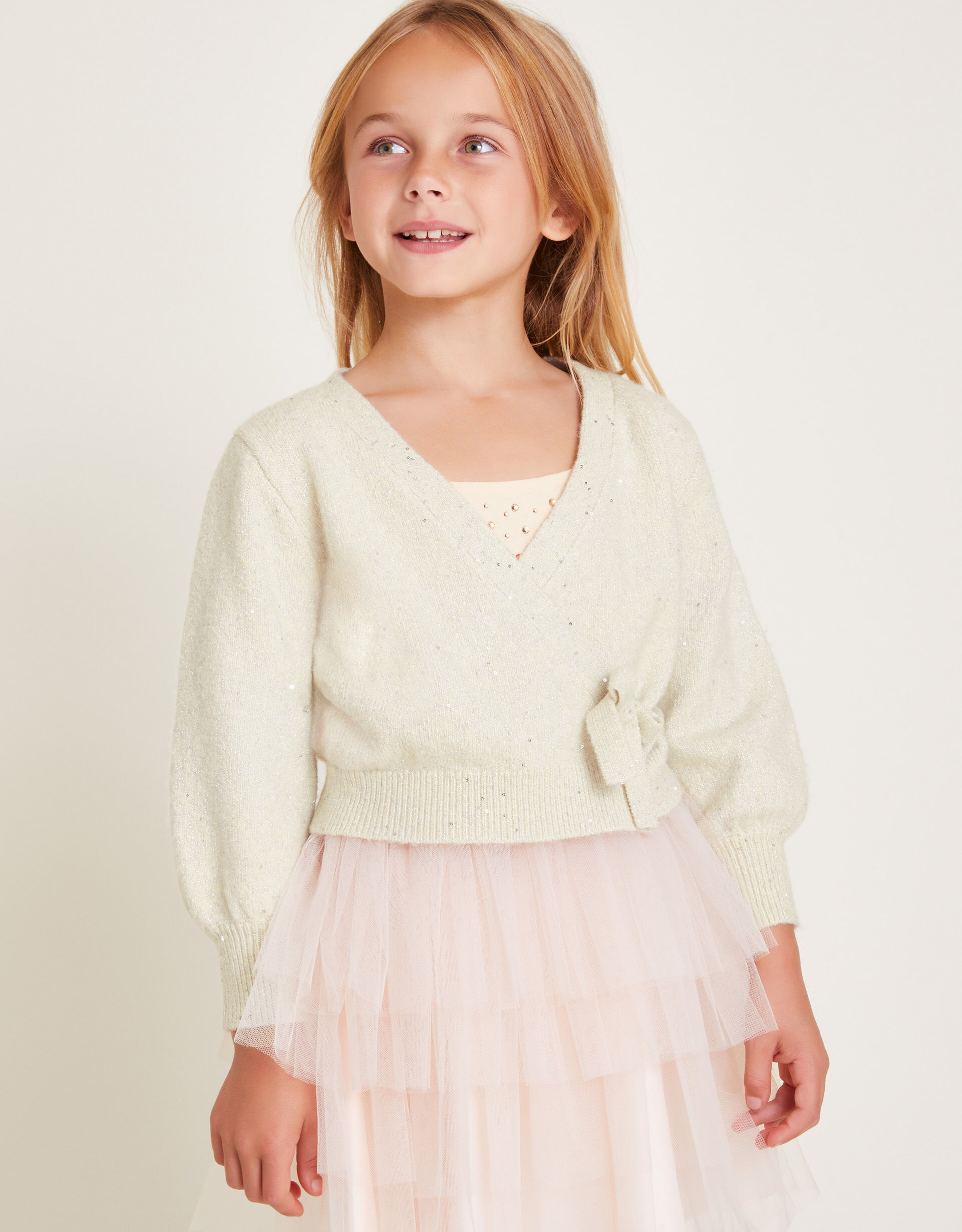 Sequin Ballet Wrap Cardigan Natural