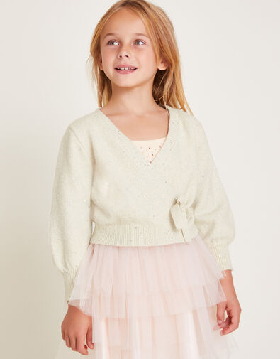 Sequin Ballet Wrap Cardigan, Natural (CHAMPAGNE), large