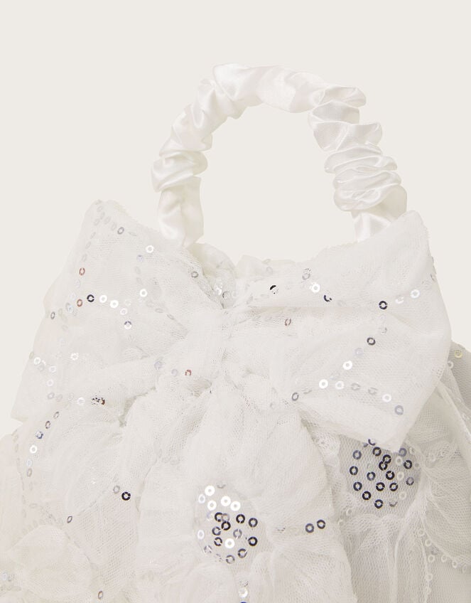 Sequin Ruffle Bow Pouch Bag, , large