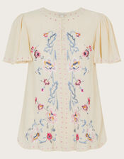 Toby Embroidered Top in Sustainable Viscose, Ivory (IVORY), large