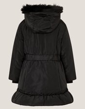 Frill Bow Hooded Coat, Black (BLACK), large