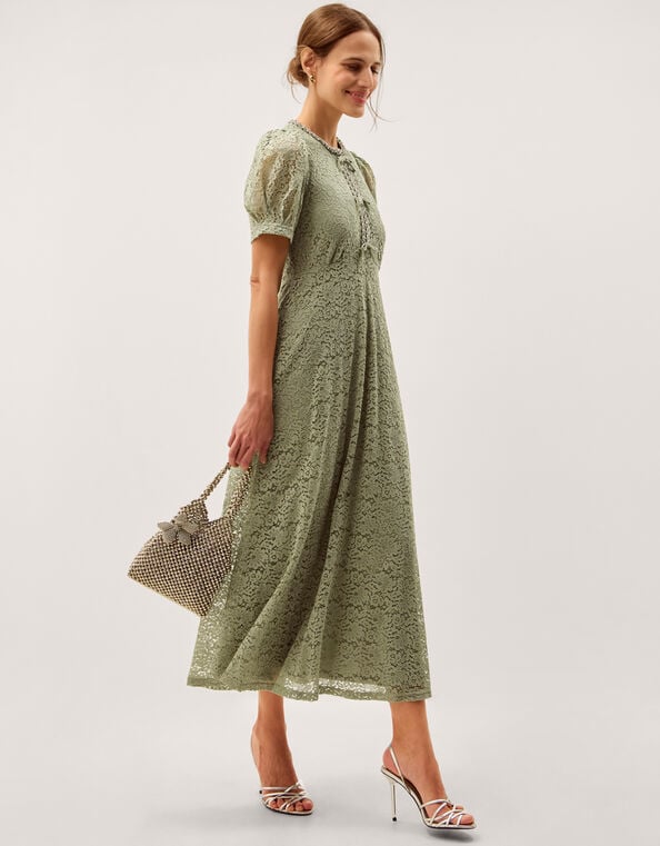 Celina Puff Sleeve Lace Midi Dress, Green (SAGE), large