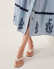 Cara Embroidered Stripe Midi Skirt, Blue (BLUE), large