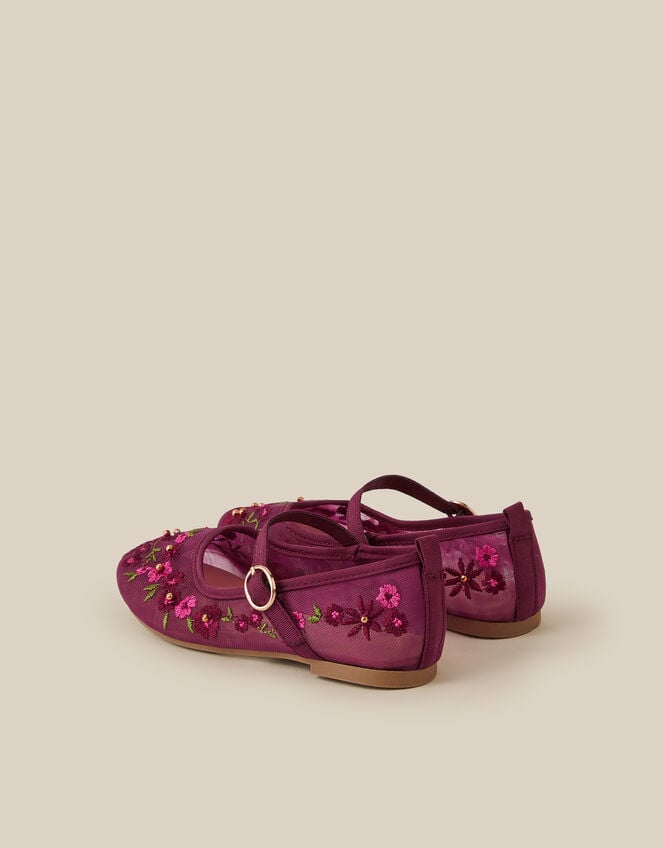 Floral Embroidered Mesh Mary Jane Ballet Flats, Multi (MULTI), large