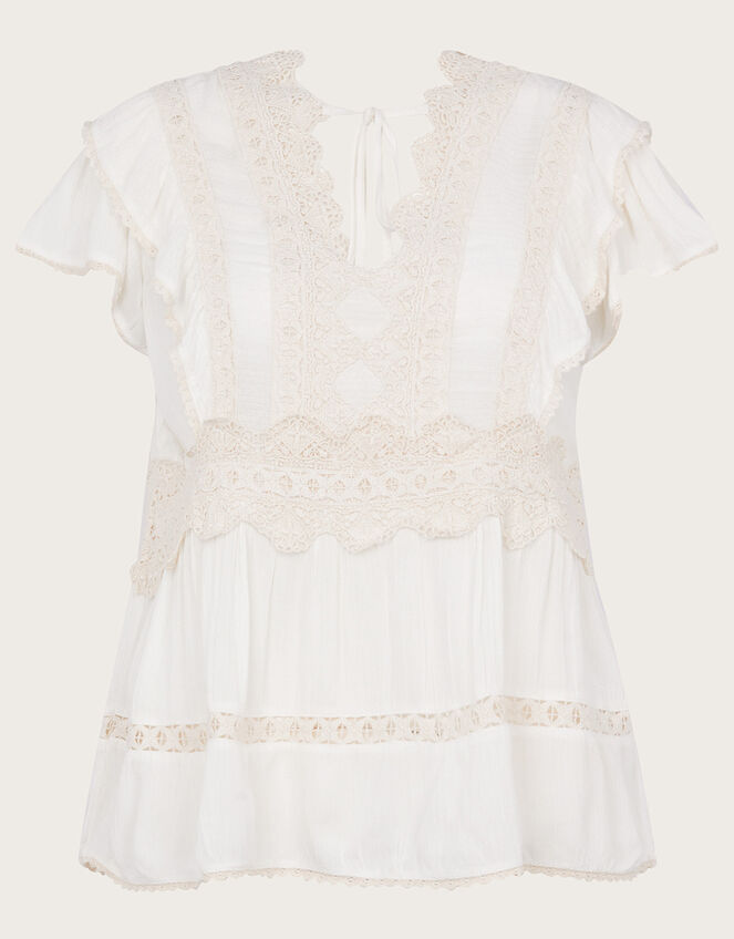 Premium Crochet Overlay Top in Sustainable Cotton, Cream (CREAM), large