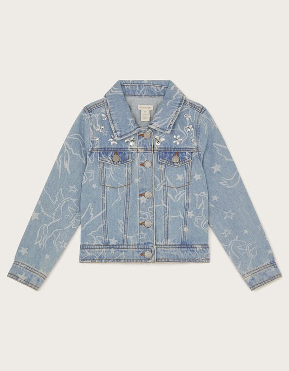 Unicorn Rhinestone Denim Jacket, Blue (BLUE), large