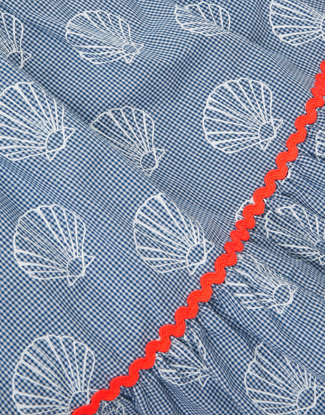 Shell Print Gingham Dress, Blue (BLUE), large