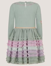 Sequin Butterfly Ruffle Disco Dress, Green (GREEN), large
