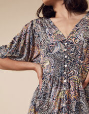 Paisley Jersey Midi Dress in Sustainable Viscose, Blue (NAVY), large