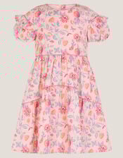 Floral Jacquard Ruffle Dress, Ivory (IVORY), large