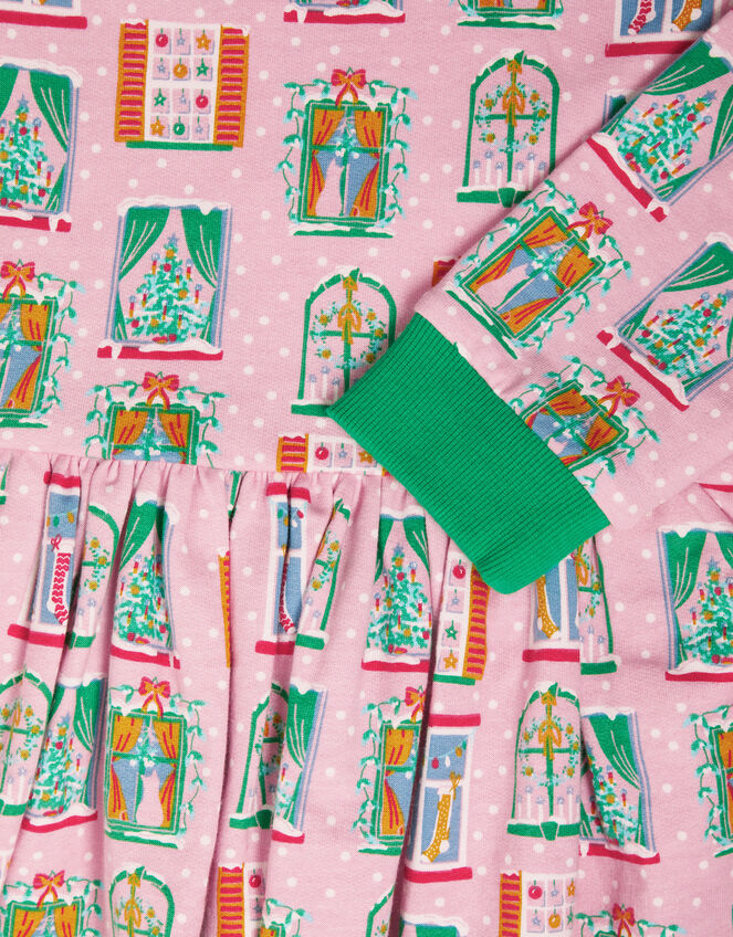 Christmas Window Print Sweatshirt Dress, Pink (PINK), large